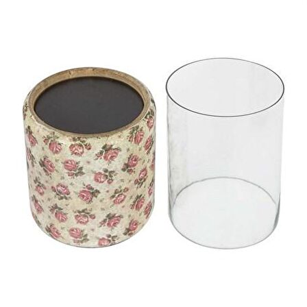 Vitale Şiva Çiçek Desenli Krem Mumluk 12x15 cm AK.FQ0016-K