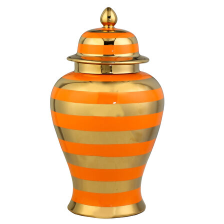 Vitale Dory Çizgili Vazo Turuncu Gold 14x22x38 cm AK.WLT0615