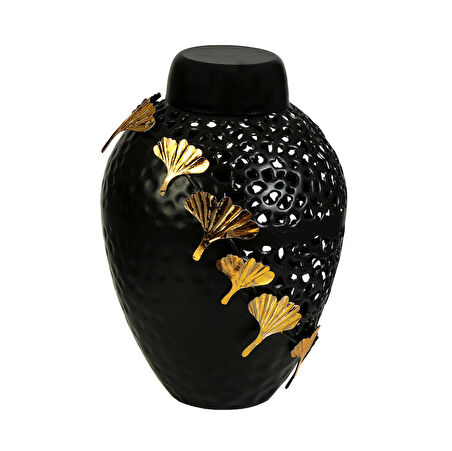 Vitale Relief Siyah Altın Vazo 46 cm AK.JB0199