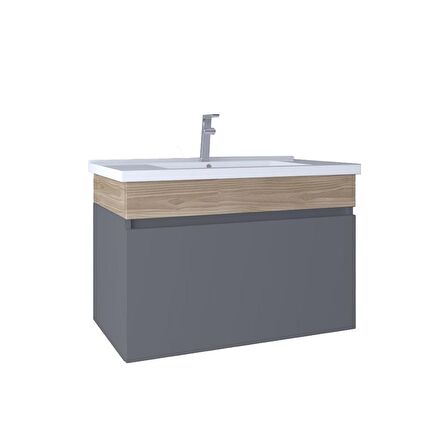 Kobos Harmony 80 cm Lavabo Dolabı Füme + Meguro KB710012