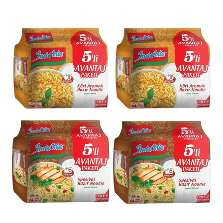 Indomie 5 li Paket Köri + Spesiyal Hazır Noodle 4 lü Karma Paket