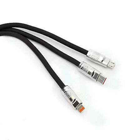STC-8836 120W 6A Amper Destekli 3-İN-1 Type-c Micro Iphone Hızlı Şarj Ve Data Kablo 1MT