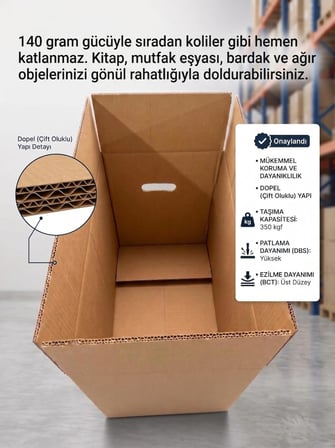 Duncan Premium Ev Taşıma Kolisi 50x30x40 cm - Tutma Yerli Çift Oluklu Kraft Kutu (60 Lt)- 10 Adet