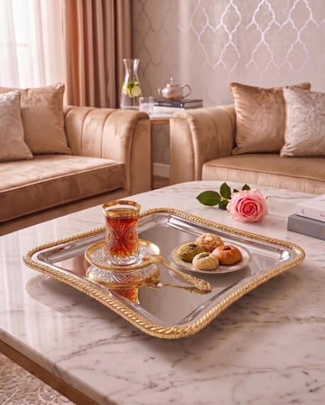 Mina Söz Nişan ve Kahve Sunum Tepsisi Gold İtalyan Burgu Çerçeveli Ayna Tabanlı Çeyizlik Tepsi