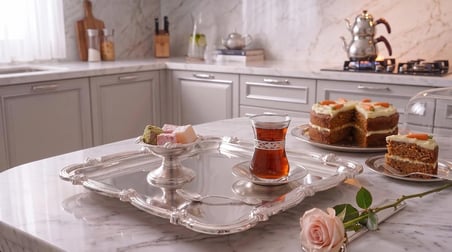 Luna Kare Aynalı Gümüş Sunum Tepsisi - Söz, Nişan, Damat Kahvesi & Kız İsteme Tepsisi