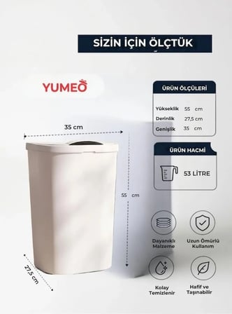 Slim 53 Litre Kapaklı Çamaşır Sepeti Dar Alanlara Uygun Plastik Kirli Sepeti Beyaz