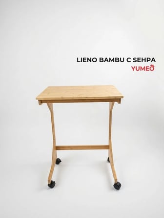 Lieno Doğal Bambu Tekerlekli C Sehpa - Demonte Koltuk Yanı Laptop ve Servis Sehpası