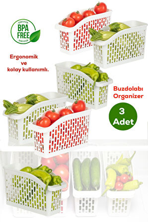Porsima Org-22 Çok Amaçlı Buzdolabı İçi Düzenleyici Sebze Meyve Organizer Sepet (3 adet)
