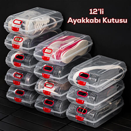 Porsima 204-12 Kadın ve Çocuk Ayakkabı Saklama Kutusu - Şeffaf Pratik Ayakkabı Kabı Düzenleyici Saklama Seti 12 Adet