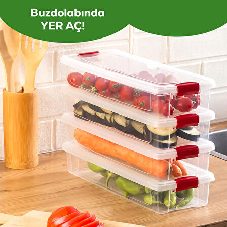 Porsima 455-4 4lü Kilitli Kapaklı Yiyecek Erzak Saklama Kabı Seti - Buzdolabı Düzenleyici Organizeri 2,3lt