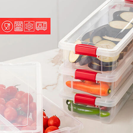 Porsima 455-4 4lü Kilitli Kapaklı Yiyecek Erzak Saklama Kabı Seti - Buzdolabı Düzenleyici Organizeri 2,3lt