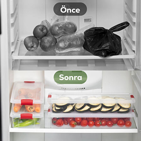 Porsima 455-4 4lü Kilitli Kapaklı Yiyecek Erzak Saklama Kabı Seti - Buzdolabı Düzenleyici Organizeri 2,3lt