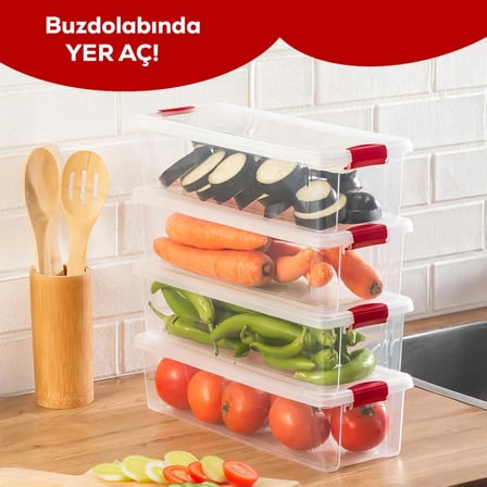 Porsima 456-4 4 lü Kilitli Kapaklı Yiyecek Erzak Saklama Kabı Seti - Buzdolabı Düzenleyici Organizeri 3,4 lt