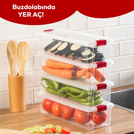 Porsima 456-4 4 lü Kilitli Kapaklı Yiyecek Erzak Saklama Kabı Seti - Buzdolabı Düzenleyici Organizeri 3,4 lt