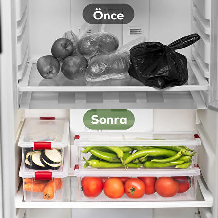 Porsima 456-4 4 lü Kilitli Kapaklı Yiyecek Erzak Saklama Kabı Seti - Buzdolabı Düzenleyici Organizeri 3,4 lt