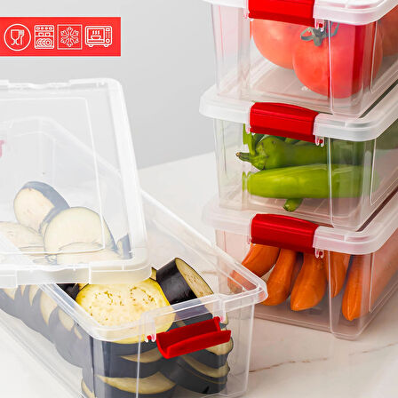 Porsima 456-4 4 lü Kilitli Kapaklı Yiyecek Erzak Saklama Kabı Seti - Buzdolabı Düzenleyici Organizeri 3,4 lt