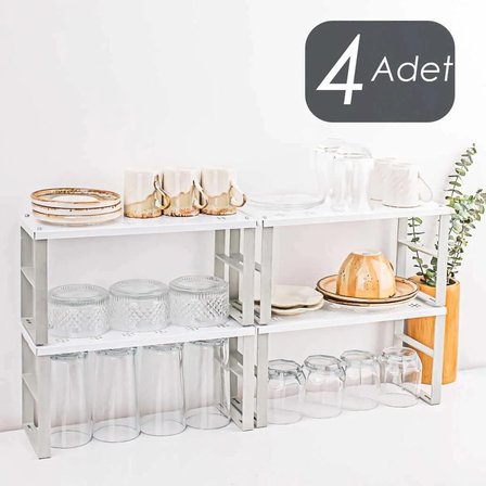Porsima ORG-02 4lü Raf Düzenleyici - Dolap İçi Düzenleyici Raf Beyaz
