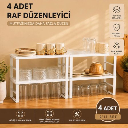 Porsima ORG-02 4lü Raf Düzenleyici - Dolap İçi Düzenleyici Raf Beyaz