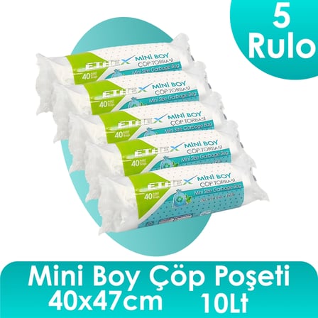 Mini Boy Çöp Torbası (40ADET 40 X 47CM 10LT Beyaz 5 Rulo