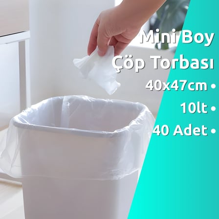 Mini Boy Çöp Torbası (40ADET 40 X 47CM 10LT Beyaz 5 Rulo