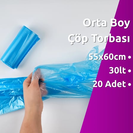 Standart Orta Çöp Torbası (20 Adet 55 X 66cm 30lt Mavi̇ 10 Rulo)