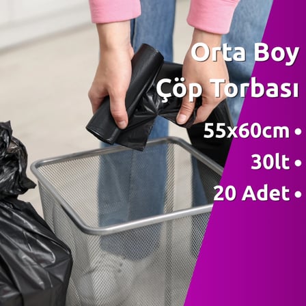 Standart Orta Boy Çöp Torbası (20 Adet 55 x 66cm 30lt SİYAH 10 Rulo)