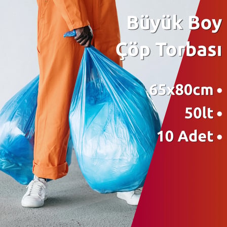 Standart Büyük Boy Çöp Torbası (10 Adet 65 x 80cm 50lt MAVİ 5 Rulo)