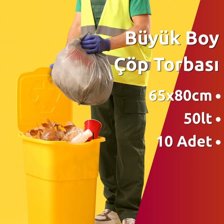 Standart Büyük Boy Çöp Torbası (10 Adet 65 x 80cm  50lt SİYAH 5 Rulo)