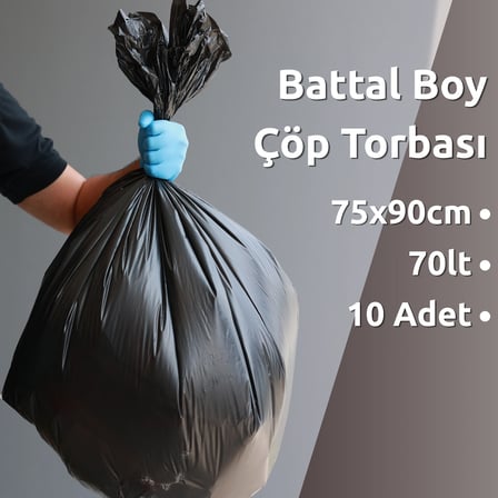 Standart Battal Boy Çöp Torbası - (10 ADET, 75X90 CM, 70 LİTRE, SİYAH, 20 RULO)