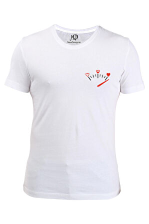 Erkek Bisiklet Yaka Beyaz Tshirt Kalp Ibre