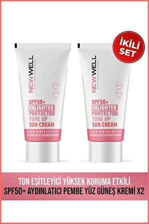 2 Adet Ton Eşitleyici Yüksek Koruma Etkili Spf50+ Aydınlatıcı Pembe Yüz Güneş Kremi 50 ML