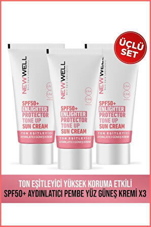 3 Adet Ton Eşitleyici yüksek Koruma Etkili Spf50 Aydınlatıcı Pembe Yüz Güneş Krem 50 ml