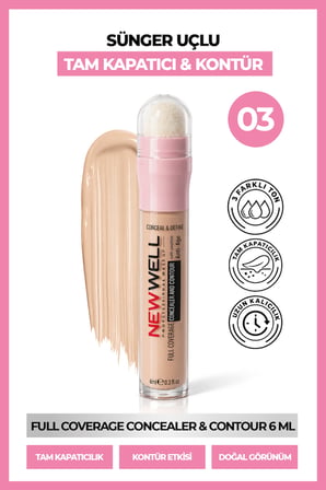 Full Coverage Concealer & Contour Sünger Uçlu Kapatıcı & Kontür 03 6 ml