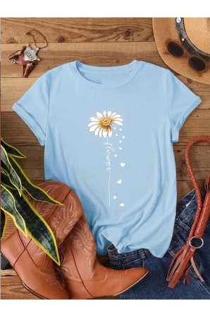 Unisex Flowers Baskılı Tasarım Tshirt