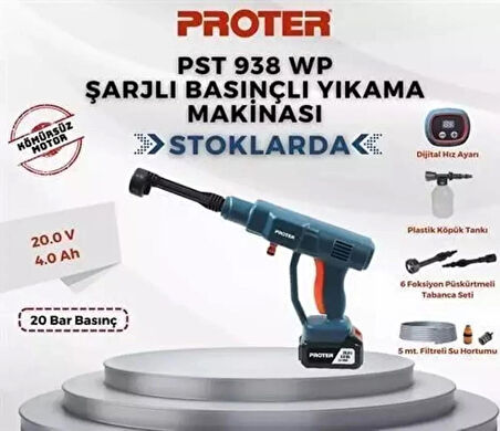 Proter PST 938 WP 20 Bar Şarjlı Basınçlı Yıkama Makinesi