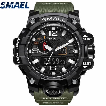 Smael Erkek Kol Saati Analog Dijital Spor Asker Yeşili Siyah Moda Trend