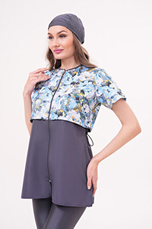 Yarı Kapalı Tesettür Mayo 2508 Suna Desenli Gri | S