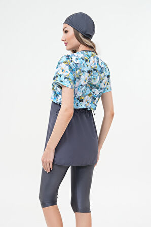 Yarı Kapalı Tesettür Mayo 2508 Suna Desenli Gri | S