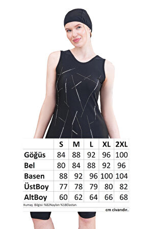 Taş Detaylı Likralı Sıfır Kol Yarı Kapalı Tesettür Mayo Arzu 2519 Siyah | S