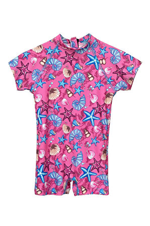 UV Korumalı Tulum Kısa Kollu Şortlu Çocuk Bebek Yüzücü Mayo C64 Pink | 4-5 YAŞ
