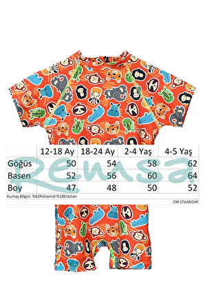 UV Korumalı Tulum Kısa Kollu Şortlu Çocuk Bebek Yüzücü Mayo C64 Zoo | 12-18 AY