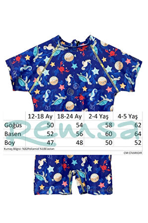 UV Korumalı Tulum Kısa Kollu Şortlu Çocuk Bebek Yüzücü Mayo C64 Aqua | 4-5 YAŞ