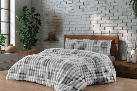 Merinos Diamond 3 Parça Bubble Kürk Comforter Set Duman Gri