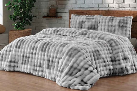 Merinos Diamond 3 Parça Bubble Kürk Comforter Set Duman Gri