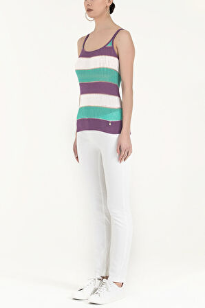 Mor Çizgili kolsuz triko bluz 28411 | 46