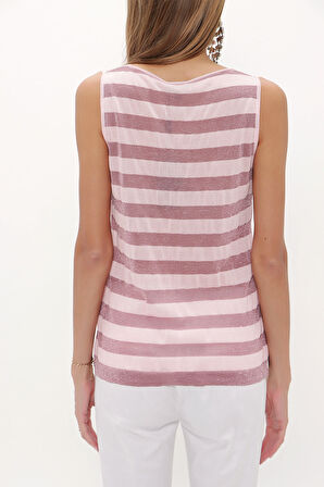 Pembe Taşlı kolsuz triko bluz 28484 | 44