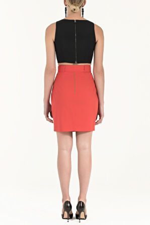Kırmızı Kemerli yüksek bel etek 80697 | 40