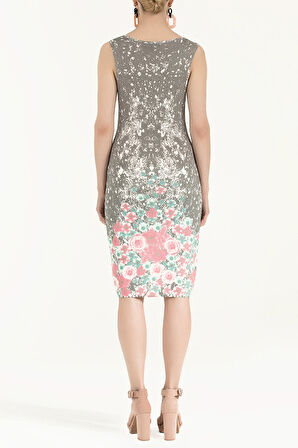 Beyaz Desenli v yaka triko elbise 28473 | 40