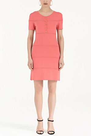 Mercan Önü düğmeli triko elbise 28480 | 42