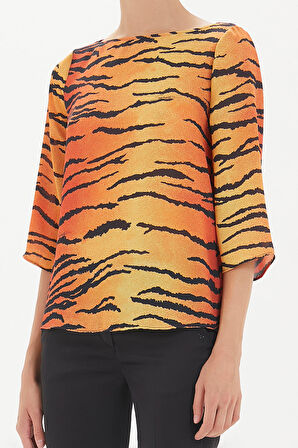 Kırmızı Desenli kayık yaka bluz 19181 | 40